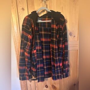 Original Use Black and Orange Plaid Hooded Shirt Size XXL
